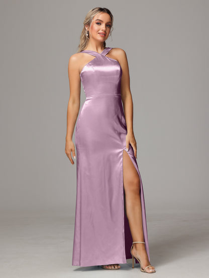 Halter Sleeveless Soft Satin Bridesmaid Dress