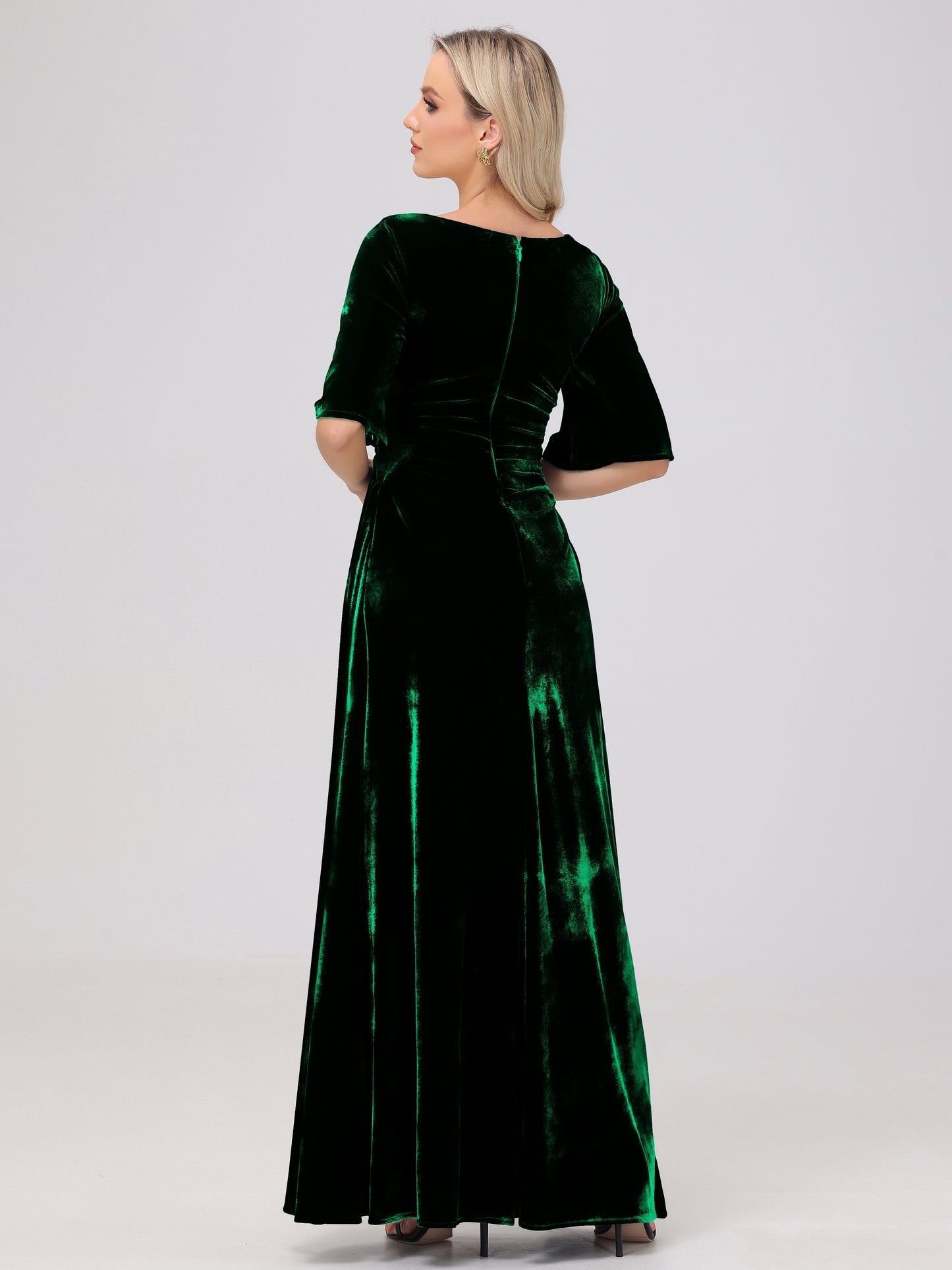 Half Sleeves Square Neck Velvet Bridesmaid Dresses