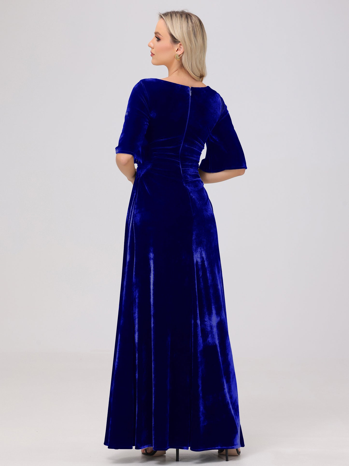 Half Sleeves Square Neck Velvet Bridesmaid Dresses