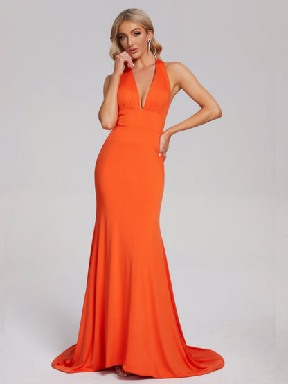 Makenna Halter V-neck Spandex Bridesmaid Dress