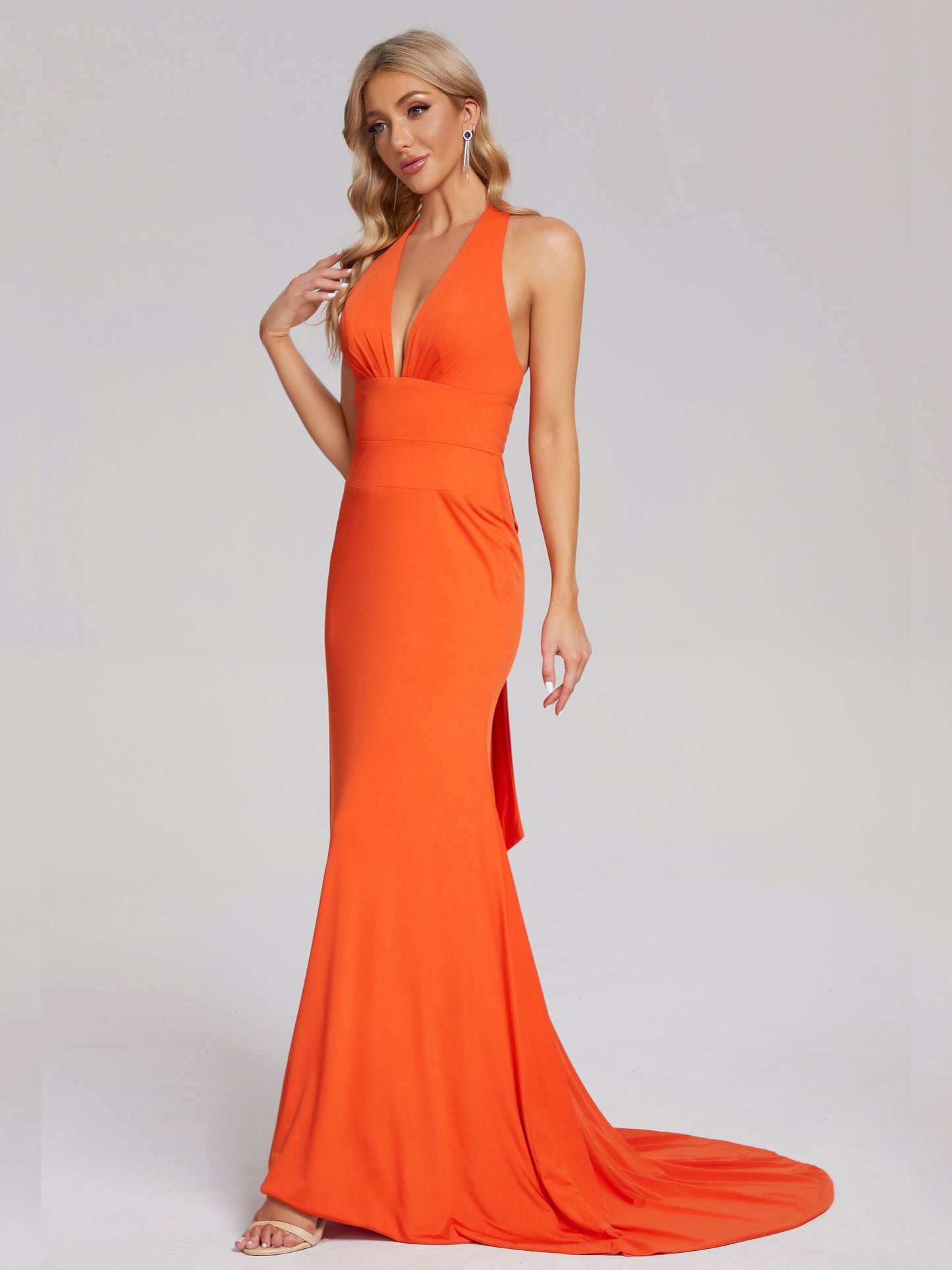 Makenna Halter V-neck Spandex Bridesmaid Dress