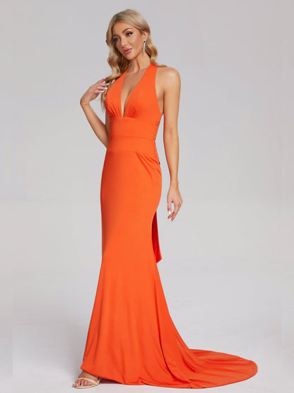 Makenna Halter V-neck Spandex Bridesmaid Dress