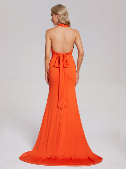 Makenna Halter V-neck Spandex Bridesmaid Dress