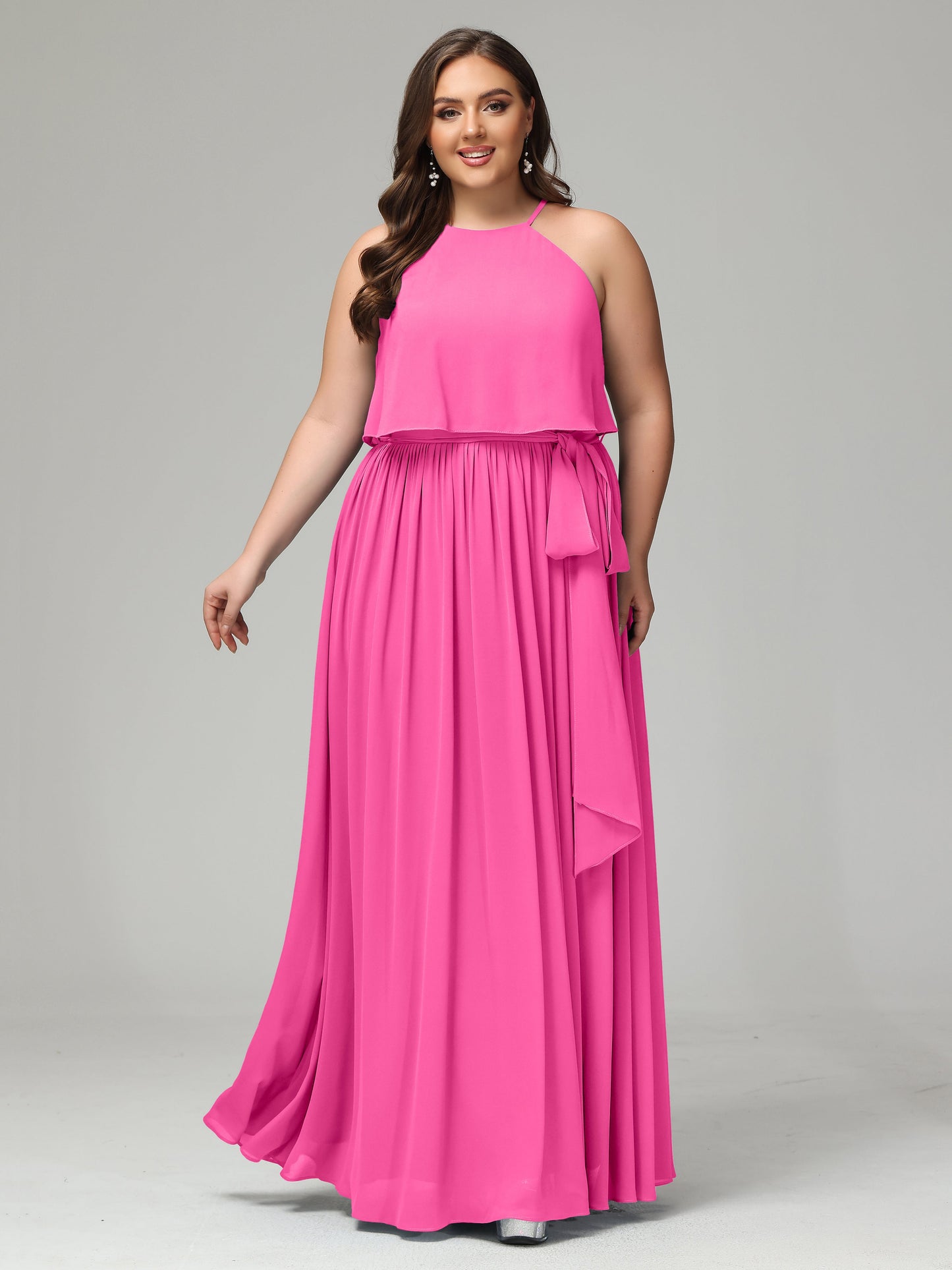 Halter Chiffon Bridesmaid Dress Plus Size