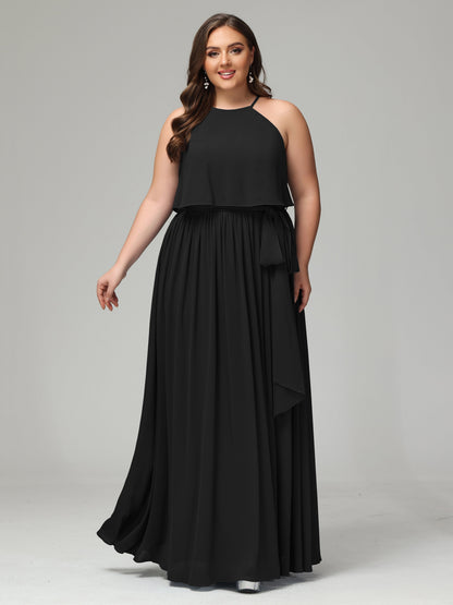 Halter Chiffon Bridesmaid Dress Plus Size