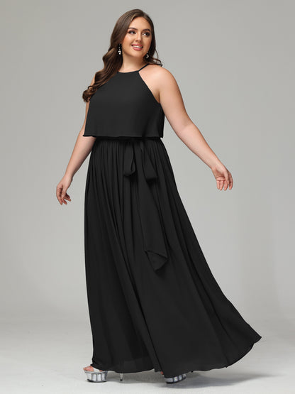 Halter Chiffon Bridesmaid Dress Plus Size