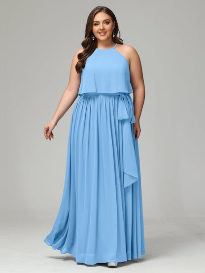 Halter Chiffon Bridesmaid Dress Plus Size