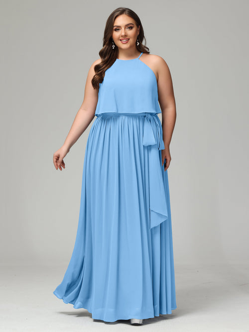 Halter Chiffon Bridesmaid Dress Plus Size