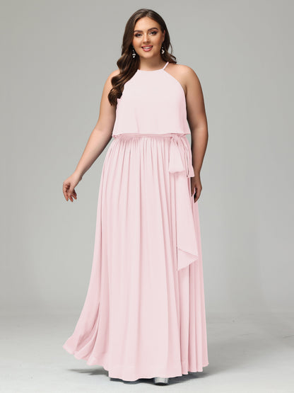 Halter Chiffon Bridesmaid Dress Plus Size