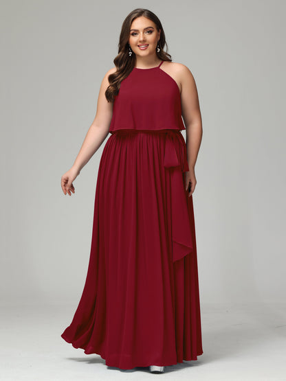 Halter Chiffon Bridesmaid Dress Plus Size
