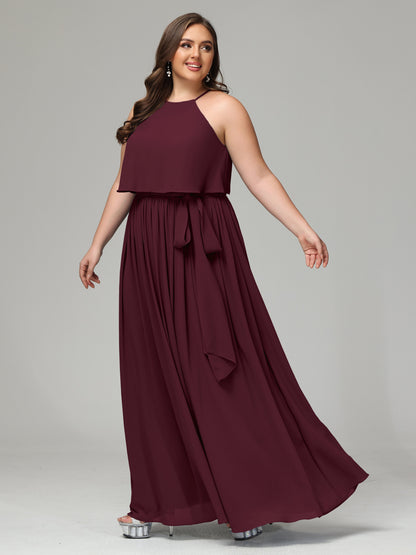 Halter Chiffon Bridesmaid Dress Plus Size