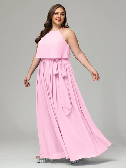 Halter Chiffon Bridesmaid Dress Plus Size