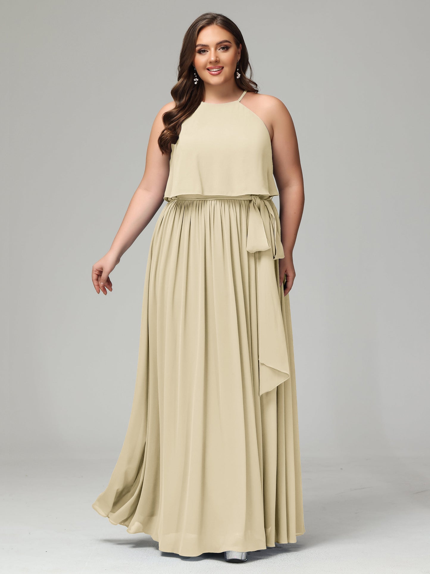 Halter Chiffon Bridesmaid Dress Plus Size