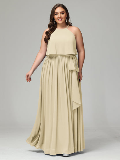 Halter Chiffon Bridesmaid Dress Plus Size