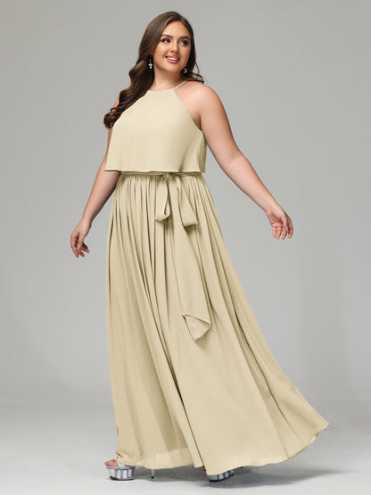 Halter Chiffon Bridesmaid Dress Plus Size