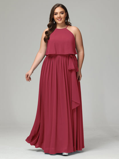 Halter Chiffon Bridesmaid Dress Plus Size