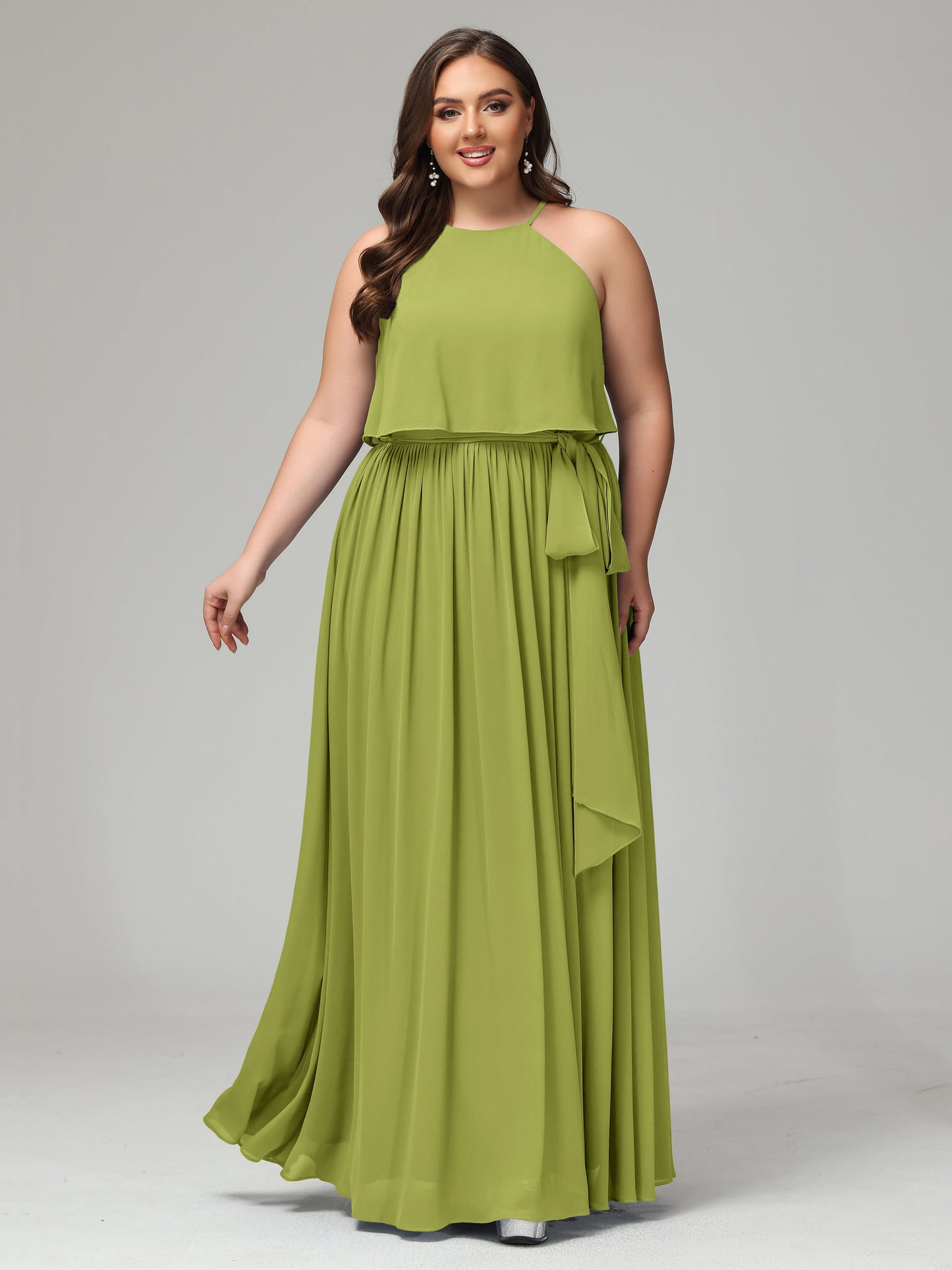 Halter Chiffon Bridesmaid Dress Plus Size