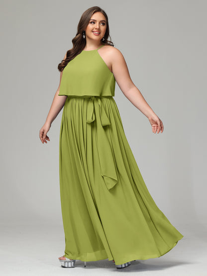 Halter Chiffon Bridesmaid Dress Plus Size