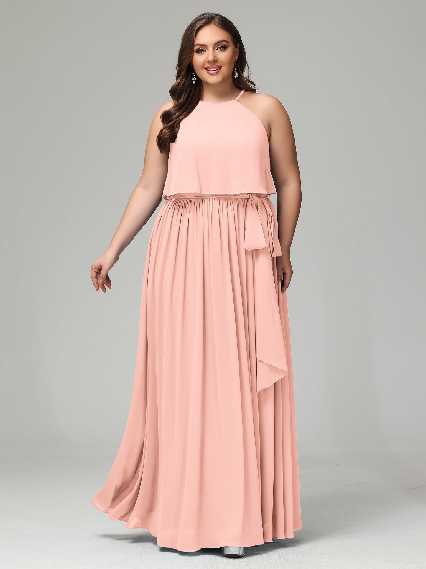 Halter Chiffon Bridesmaid Dress Plus Size