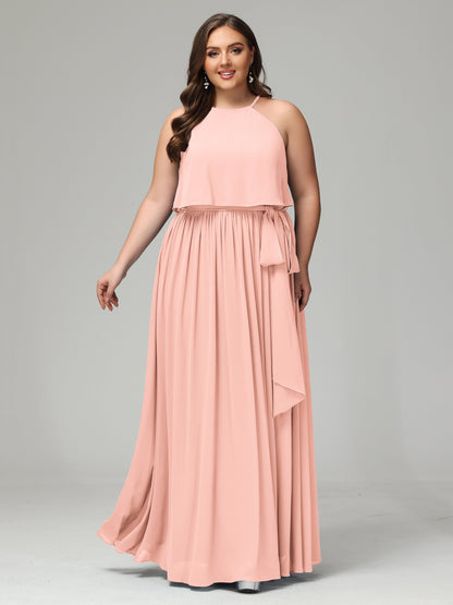Halter Chiffon Bridesmaid Dress Plus Size