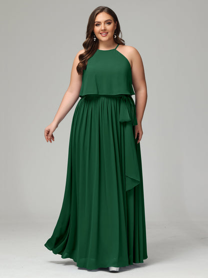 Halter Chiffon Bridesmaid Dress Plus Size