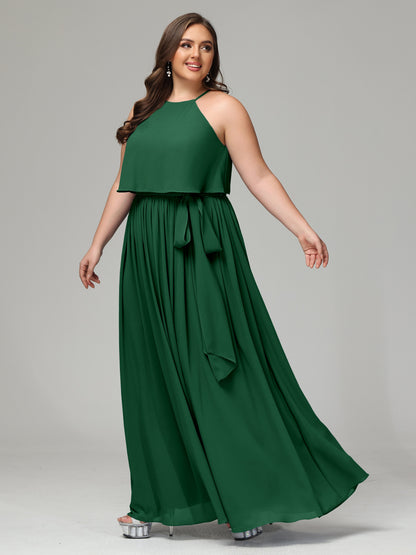 Halter Chiffon Bridesmaid Dress Plus Size