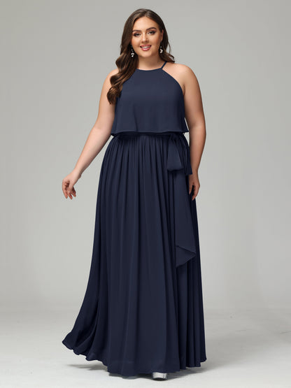 Halter Chiffon Bridesmaid Dress Plus Size