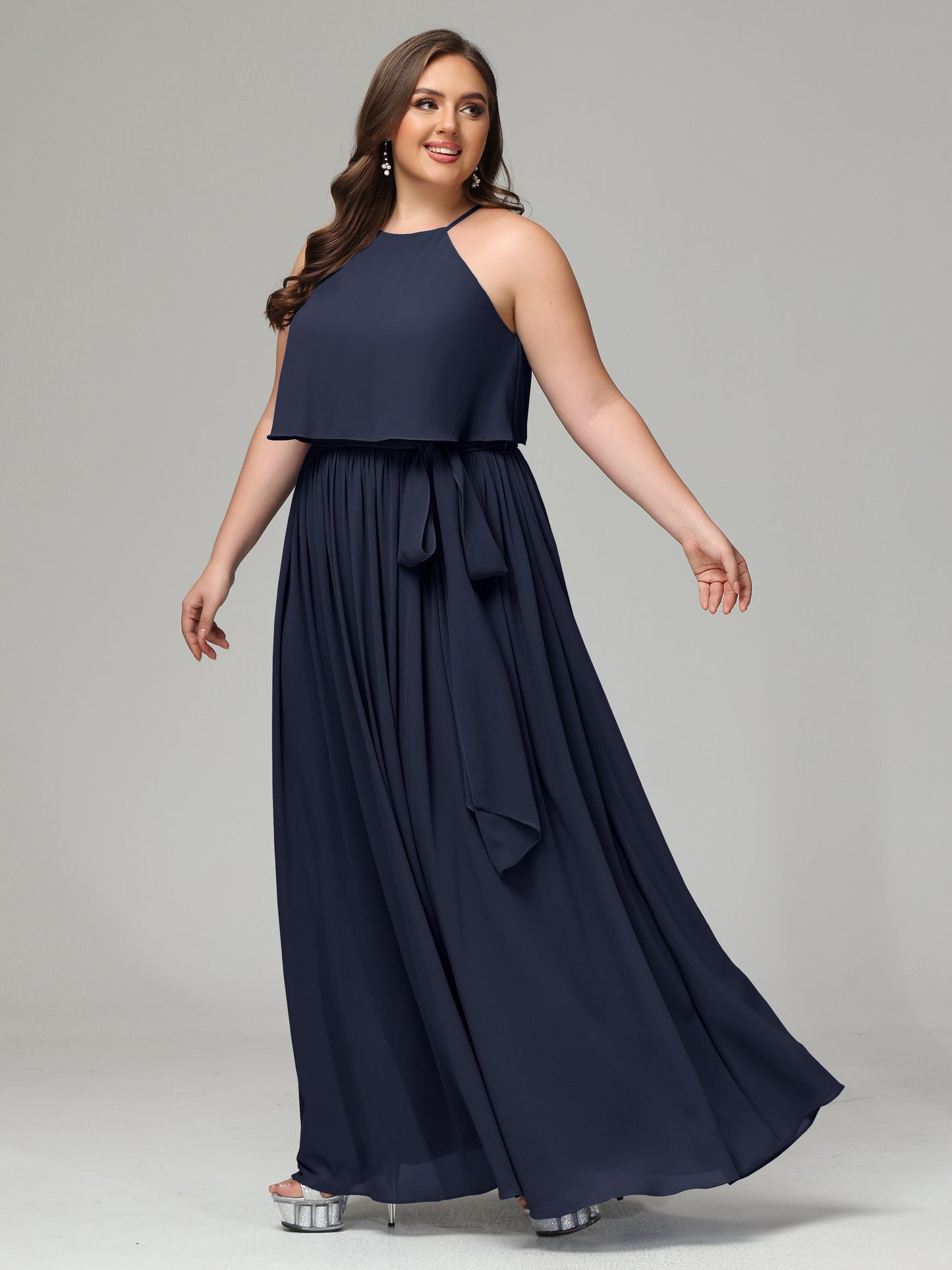 Halter Chiffon Bridesmaid Dress Plus Size