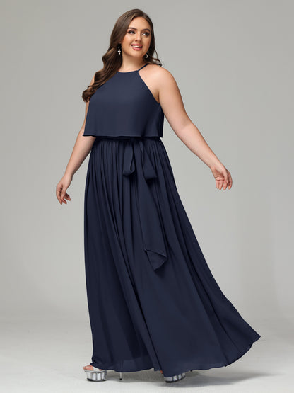 Halter Chiffon Bridesmaid Dress Plus Size