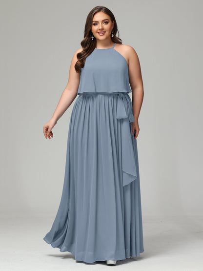 Halter Chiffon Bridesmaid Dress Plus Size