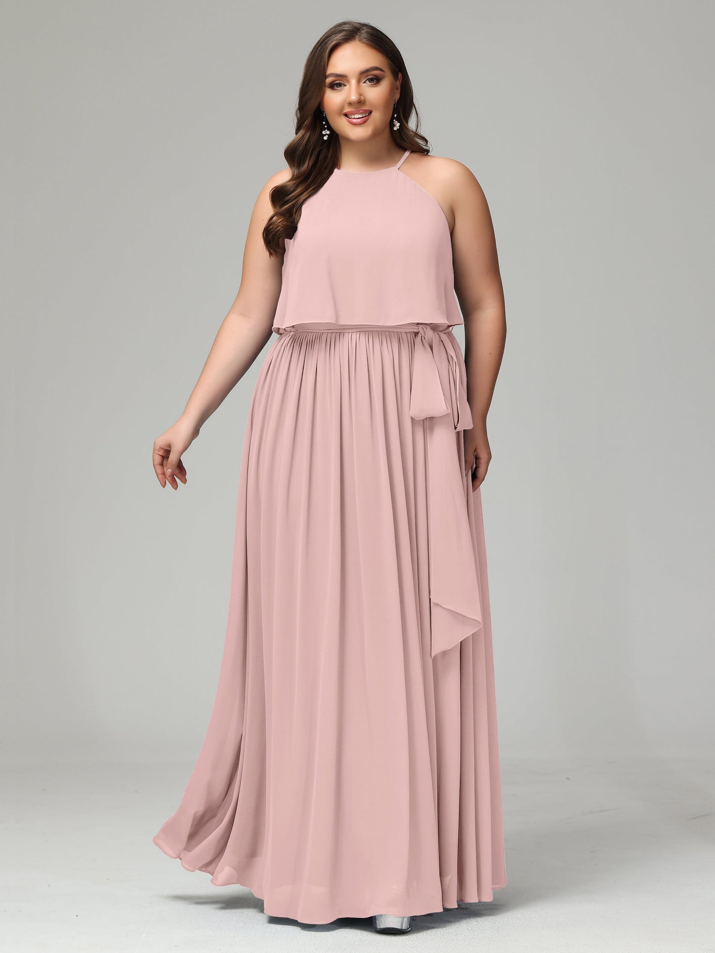 Halter Chiffon Bridesmaid Dress Plus Size
