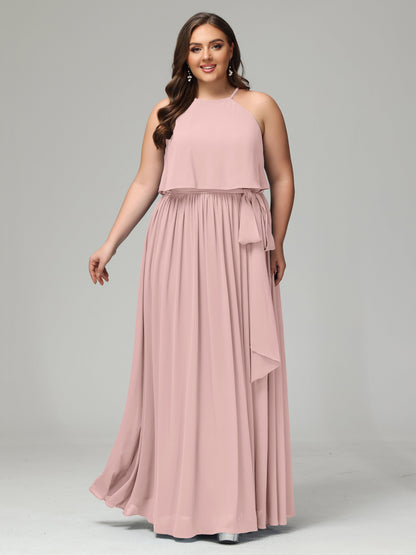 Halter Chiffon Bridesmaid Dress Plus Size