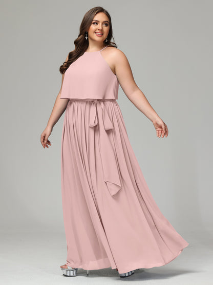 Halter Chiffon Bridesmaid Dress Plus Size