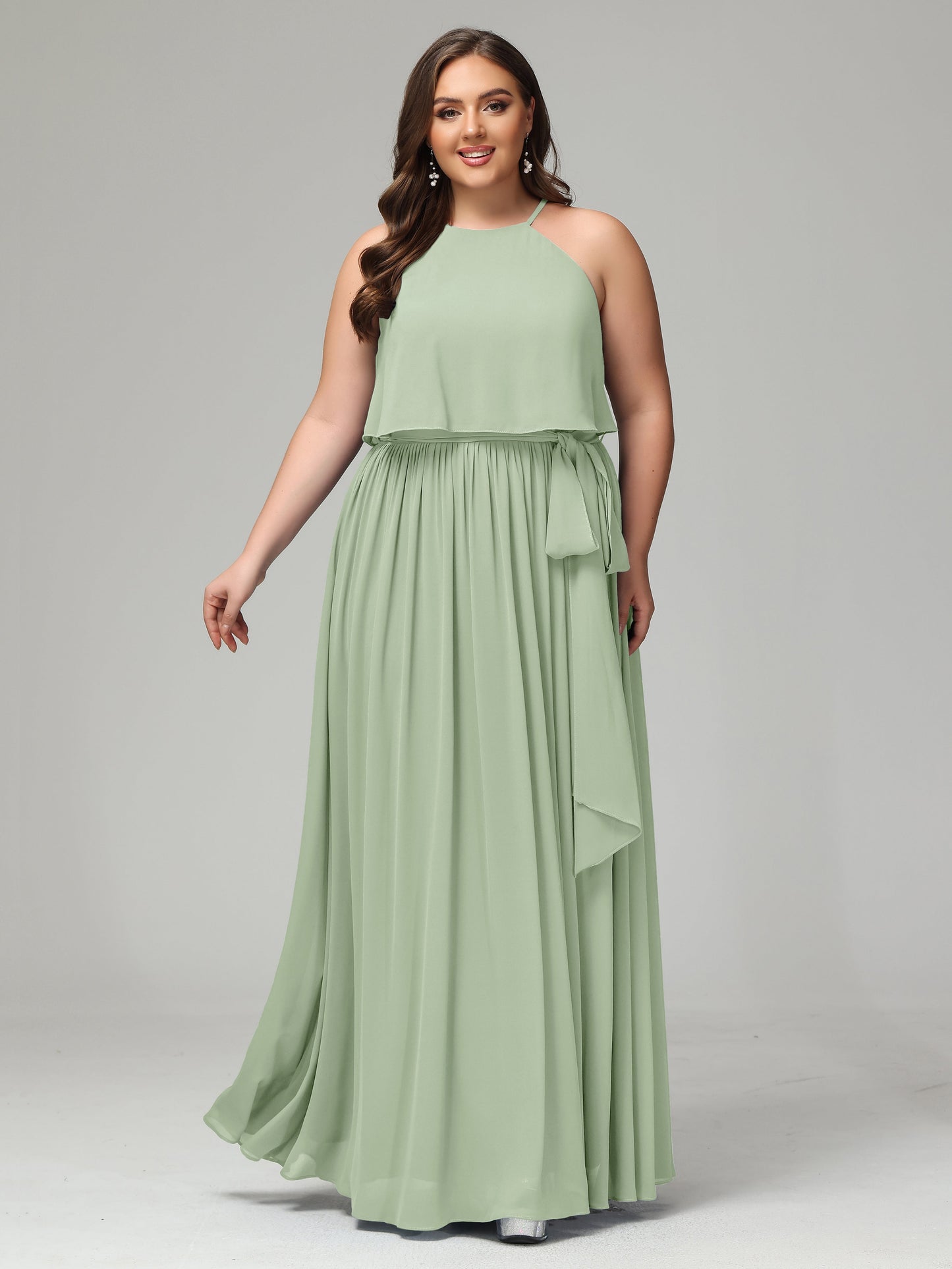 Halter Chiffon Bridesmaid Dress Plus Size