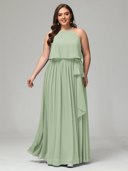 Halter Chiffon Bridesmaid Dress Plus Size