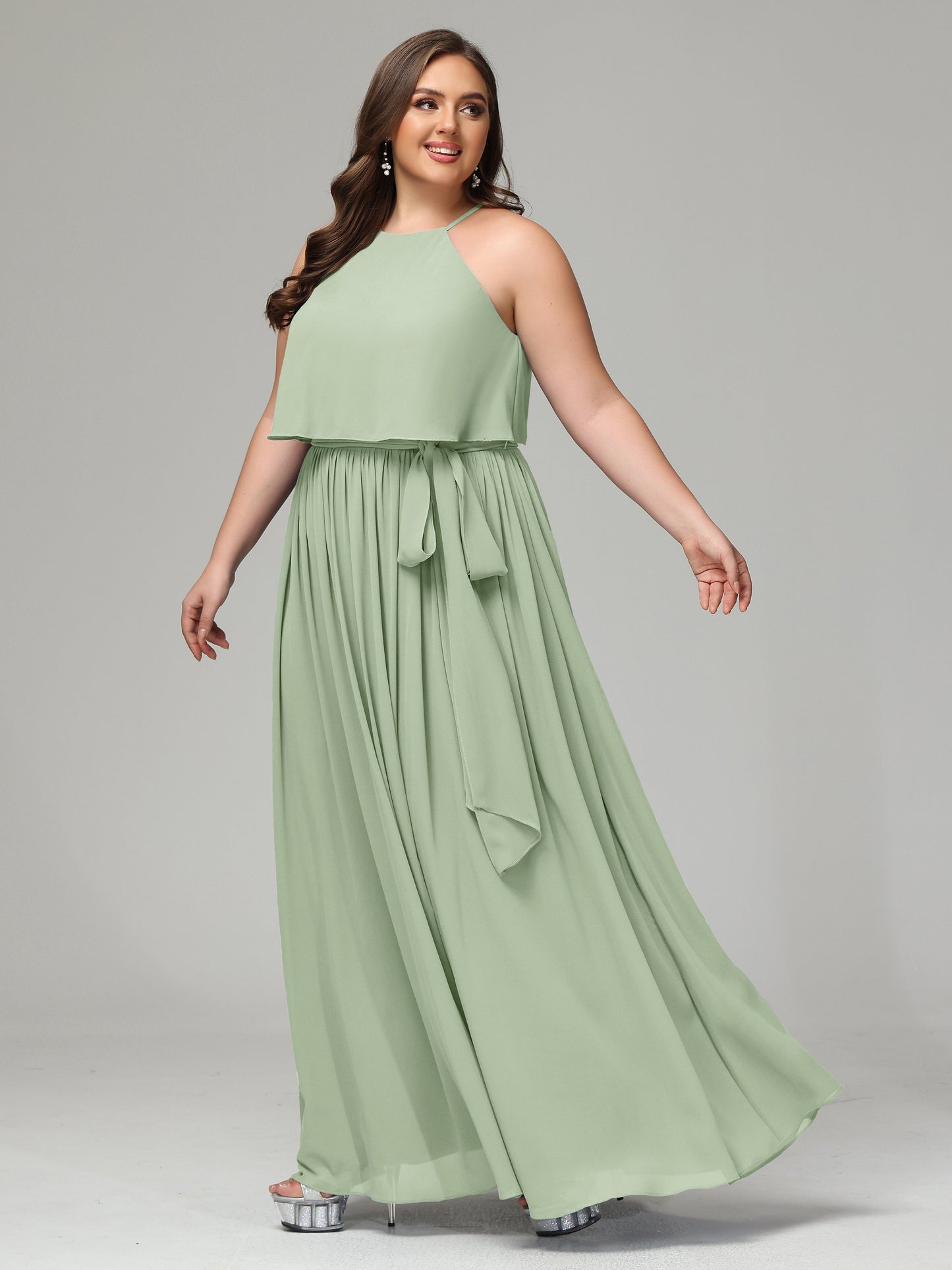 Halter Chiffon Bridesmaid Dress Plus Size
