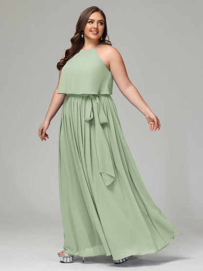 Halter Chiffon Bridesmaid Dress Plus Size