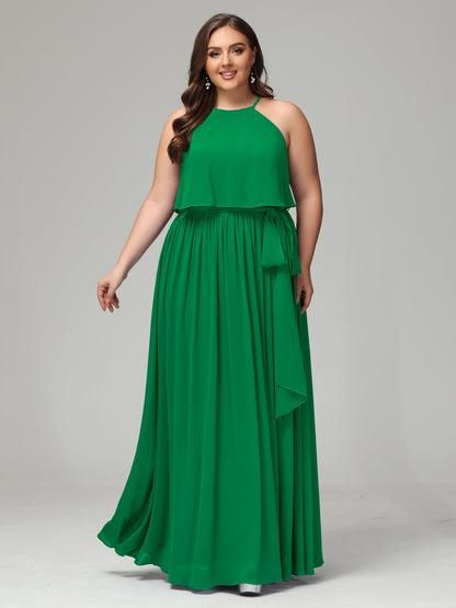Halter Chiffon Bridesmaid Dress Plus Size