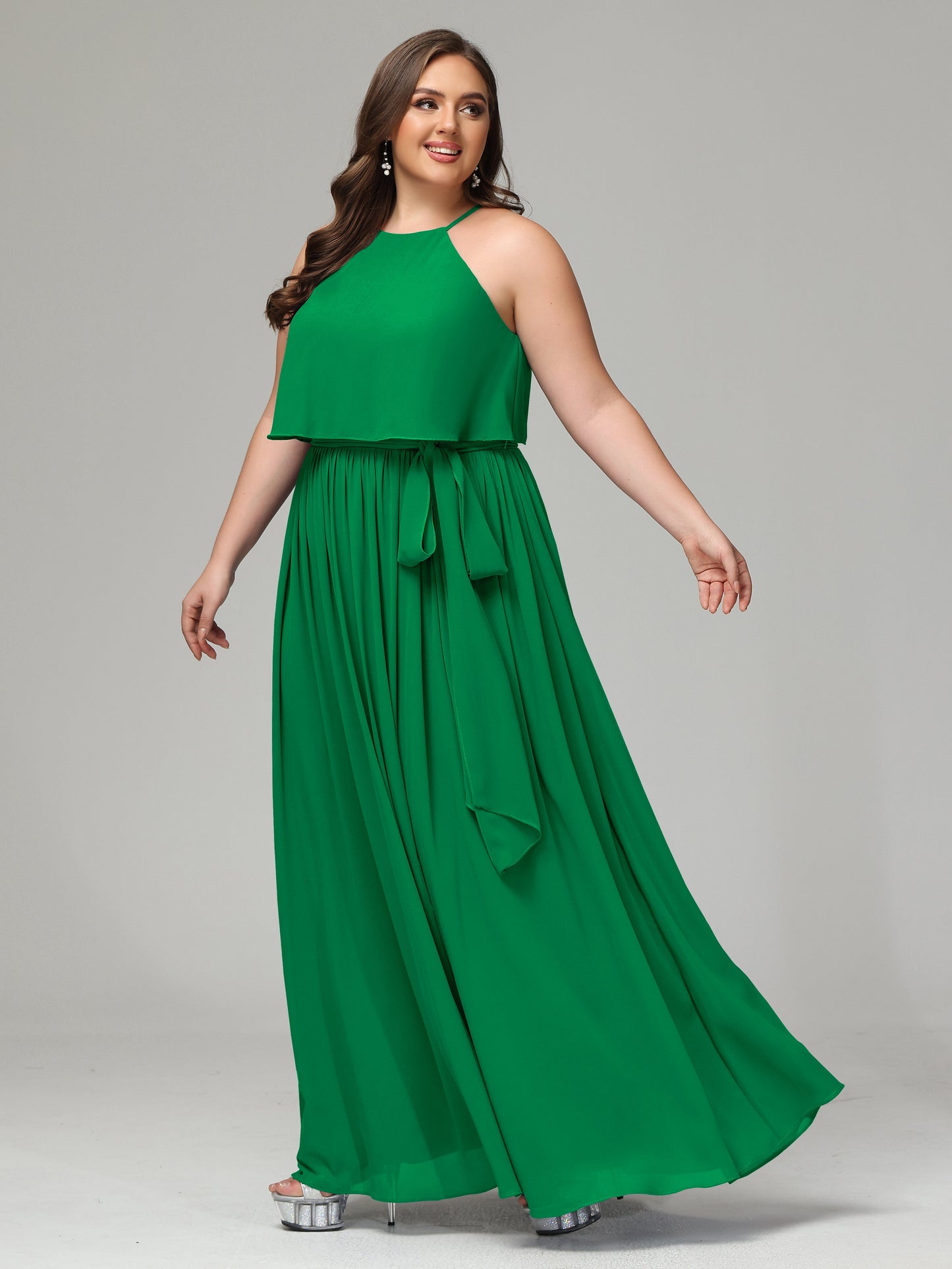 Halter Chiffon Bridesmaid Dress Plus Size