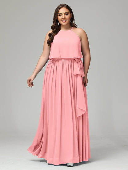 Halter Chiffon Bridesmaid Dress Plus Size