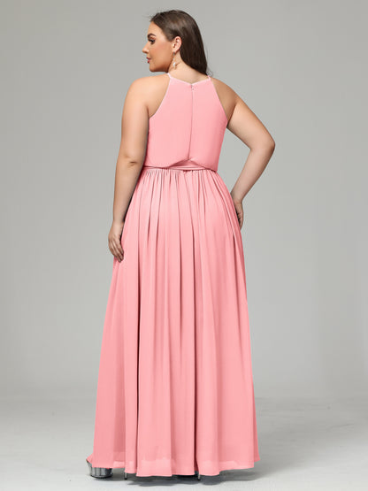 Halter Chiffon Bridesmaid Dress Plus Size
