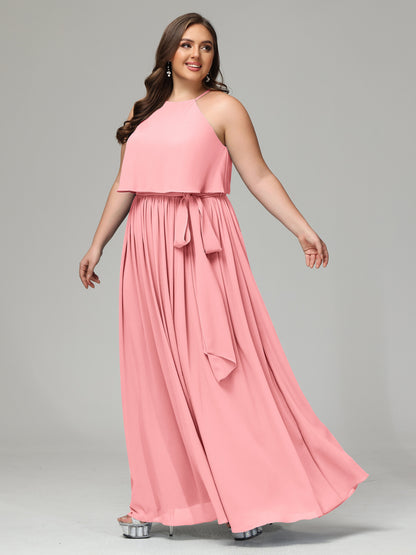 Halter Chiffon Bridesmaid Dress Plus Size