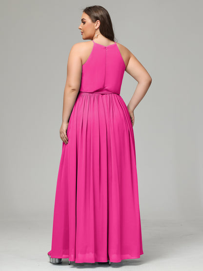 Halter Chiffon Bridesmaid Dress Plus Size