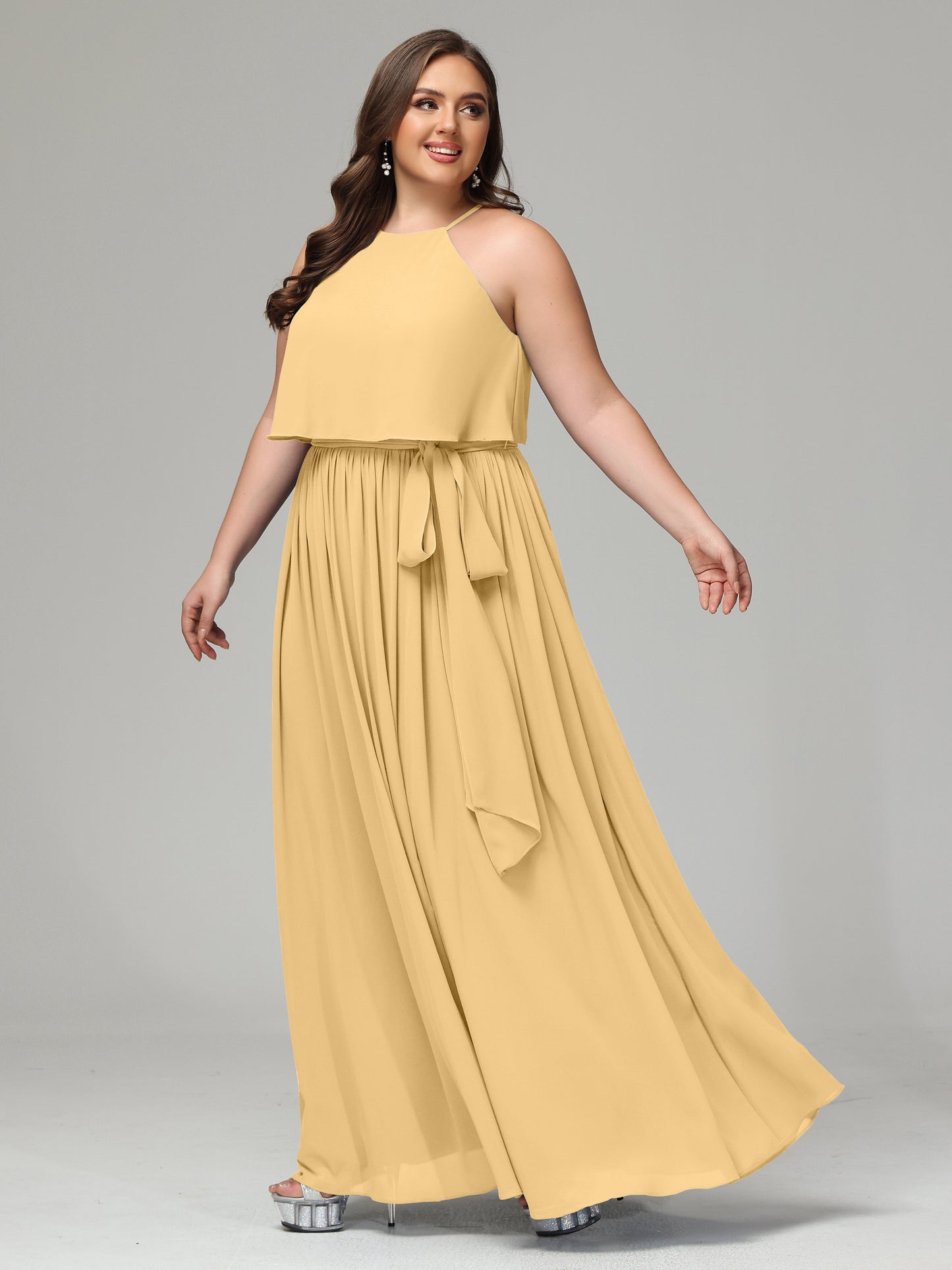 Halter Chiffon Bridesmaid Dress Plus Size