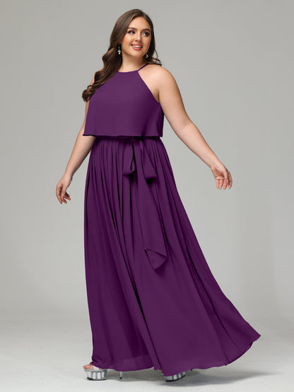 Halter Chiffon Bridesmaid Dress Plus Size