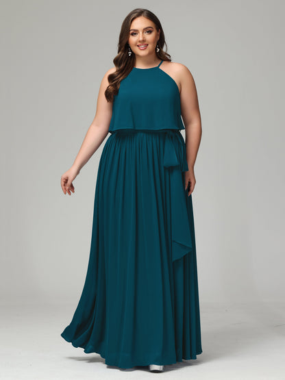 Halter Chiffon Bridesmaid Dress Plus Size