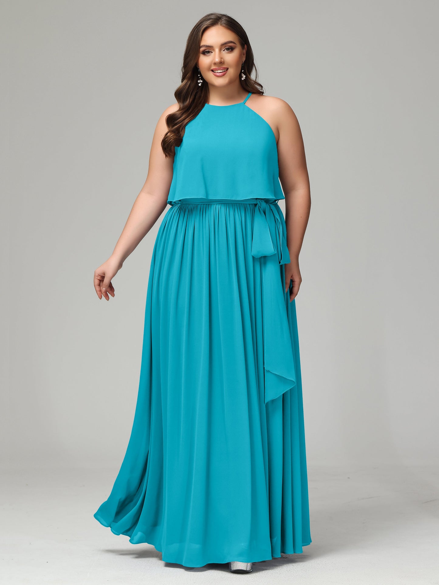 Halter Chiffon Bridesmaid Dress Plus Size