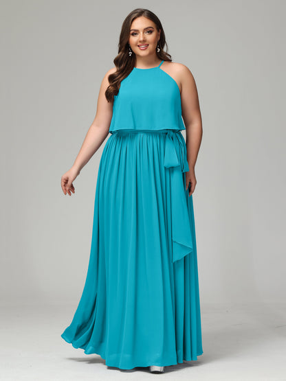 Halter Chiffon Bridesmaid Dress Plus Size