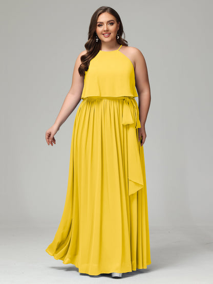 Halter Chiffon Bridesmaid Dress Plus Size