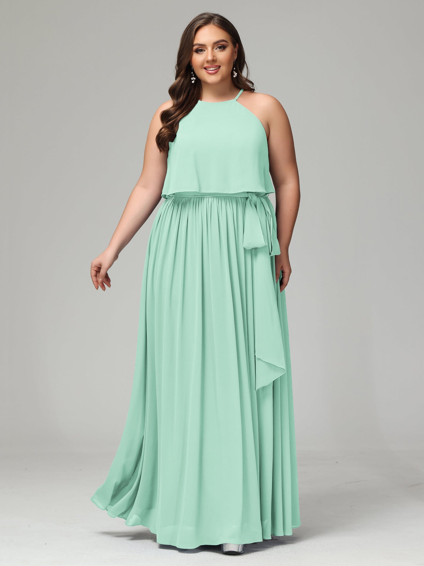 Halter Chiffon Bridesmaid Dress Plus Size